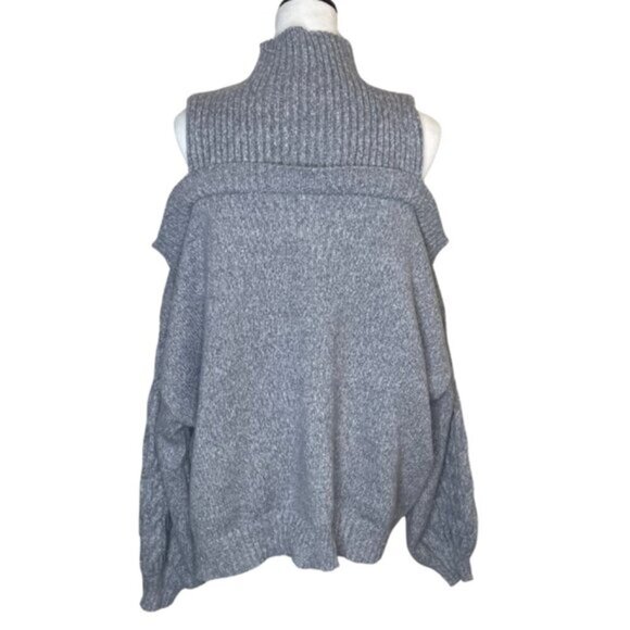 Plus Size 2X Cold Shoulder Fisherman Knit Mock Neck Sweater Chunky Bell Sleeve - Picture 4 of 7